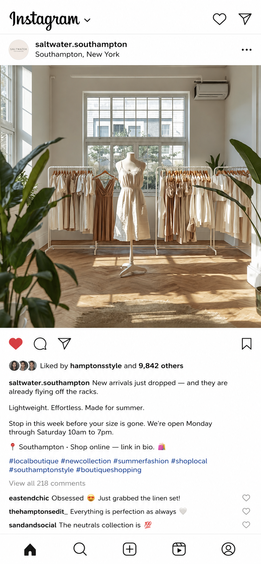 Retail boutique Instagram post